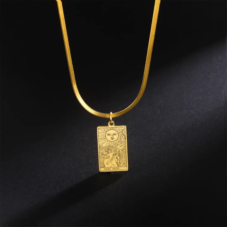 Unift Stainless Steel Tarot Card Necklace Sun Fool The Lover Pendant Chain Necklace Men Women Major Arcana Divination Jewelry