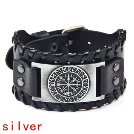 New Trendy Wide Leather Pirate Compass Bracelet Men's Bracelet Fashion Metal Compass Pattern Bracelet Accessories Party Jewelry
