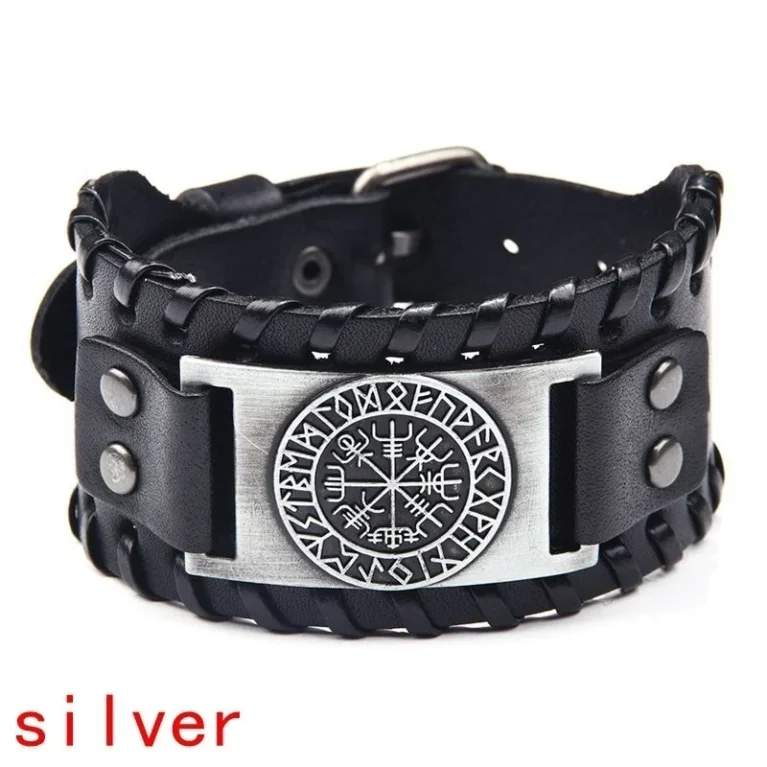 New Trendy Wide Leather Pirate Compass Bracelet Men's Bracelet Fashion Metal Compass Pattern Bracelet Accessories Party Jewelry