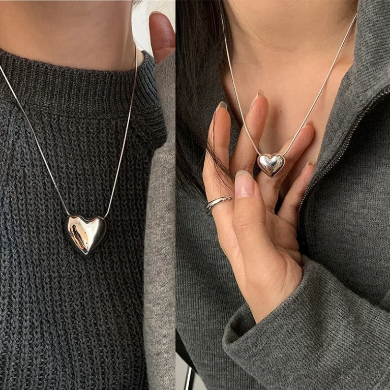 MEETSOFT Trendy 925 Sterling Silver Retro Big Small Heart Chokers Necklace for Women Fine Jewelry Romantic Gifts Drop Shipping