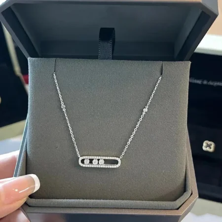 925 Sterling Silver High-Quality Zircon Mobile Diamond Women's Necklace.. Exquisite Gift