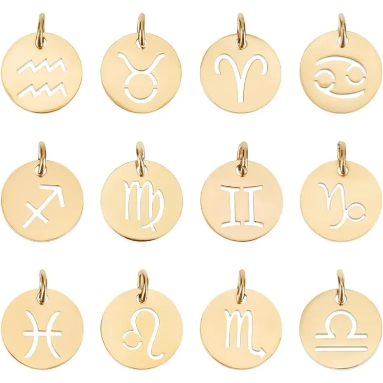 12pcs Stainless Steel 12 Constellations Charm Zodiac Sign Pendants Charms Golden 3mm Hole Flat Round with Constellation Pendant