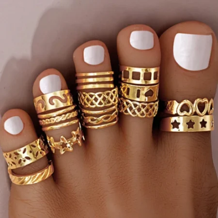 13 PCS Fashion Open Toe Rings Set for Women Adjustable Simple Minimal Hollow Heart Summer Beach Smooth Feet Ring Jewelry on Foot