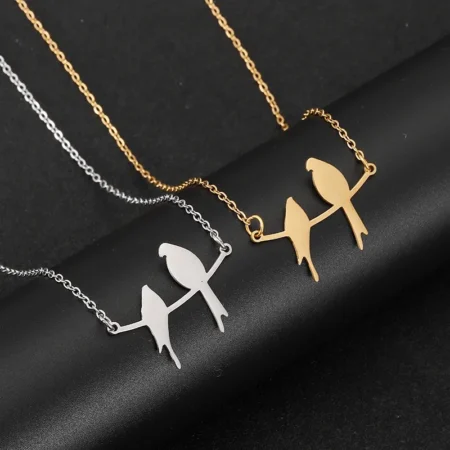 Stainless Steel Necklaces Two Bird Animals Charm Pendant Chain Fashion Necklace For Women Jewelry Wedding Party Girls Gifts 1Pcs