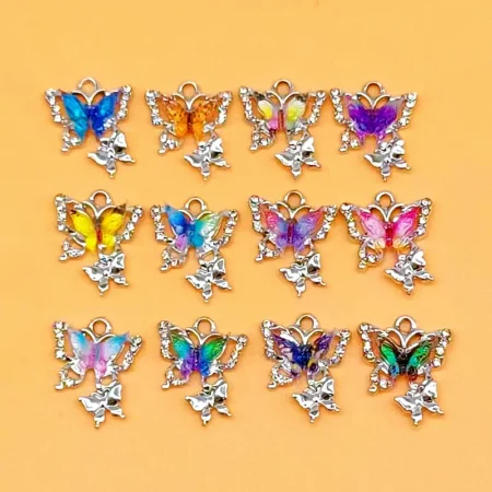 12Pcs Silver Plated Crystal Butterfly Charm Pendant for Jewelry Making Necklace Earrings DIY Accessories Findings Craft 20*16mm