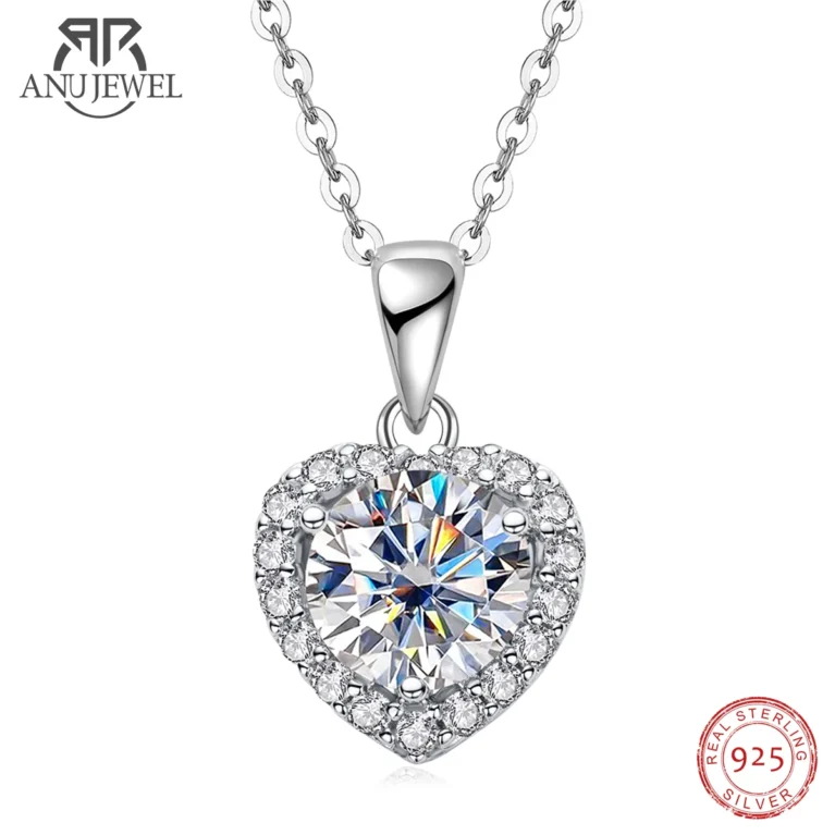 AnuJewel 1ct D Color Heart Moissanite Pendant 925 Sterling Silver 40+2+3cm Necklace Wedding Jewelry Wholesale