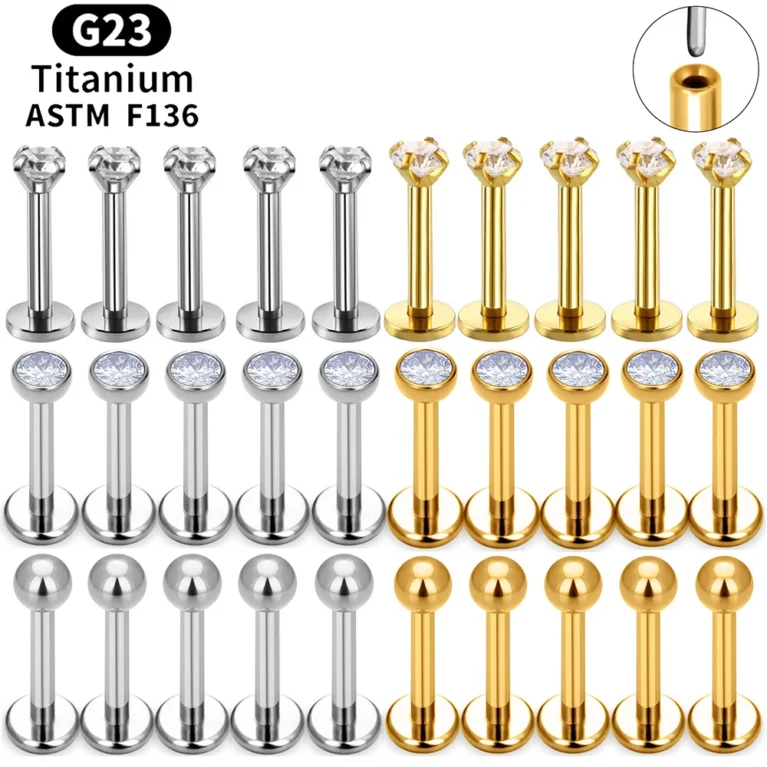 10PCS ASTM F136 G23 Titanium Piercing Labret Lip Ring Stud Earring CZ Ear Tragus Cartilage Helix Daith Pierc Jewelry 16/18/20g