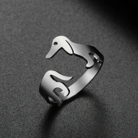 COOLTIME Cute Dachshund Dog Open Ring Women Stainless Steel Sausage Dog Pet Adjustable Rings Fashion Jewelry Animal Lover Gifts
