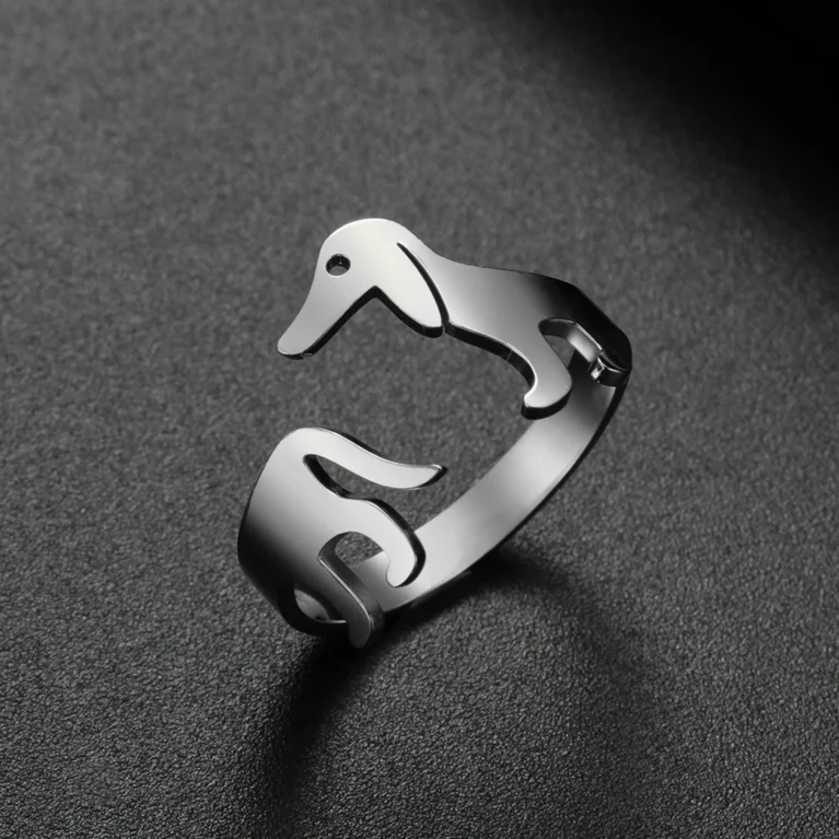 COOLTIME Cute Dachshund Dog Open Ring Women Stainless Steel Sausage Dog Pet Adjustable Rings Fashion Jewelry Animal Lover Gifts