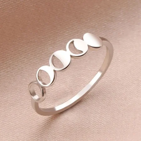 Dawapara Moon Phase Women Ring Lunar Goddess Crescent Moon Minimalist Jewelry Stainless Steel Wedding Band