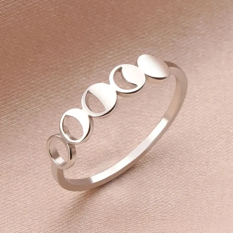 Dawapara Moon Phase Women Ring Lunar Goddess Crescent Moon Minimalist Jewelry Stainless Steel Wedding Band