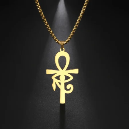Amaxer Viking Eye of Horus Egypt Ankh Cross Necklace For Men Women Religious Pendant Amulet Vintage Gold Color Jewelry