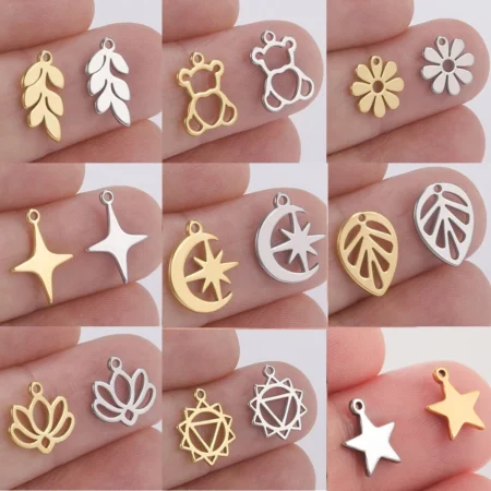 Teamer 5pcs/lot Stainless Steel Charms for Jewelry Making Bear Leaves Stars Pendant Mini Charm Bracelet DIY Accessories Hot Sale