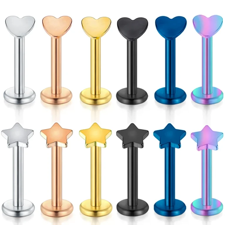 1PC Steel Inernally Thread Labret Stud Rings Piercing Star Heart Shape Ear Cartilage Tragus Orelha Stud Helix Piercing Jewelry