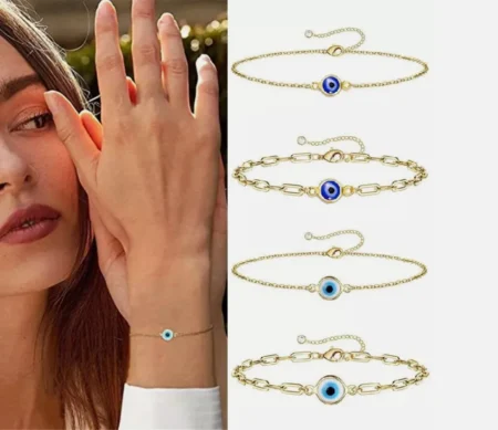 Stainless Steel Fashion Turkish Evil Eye Gold Color Bracelet Chain For Women Men Good Luck Jewelry Party Handmade Gift