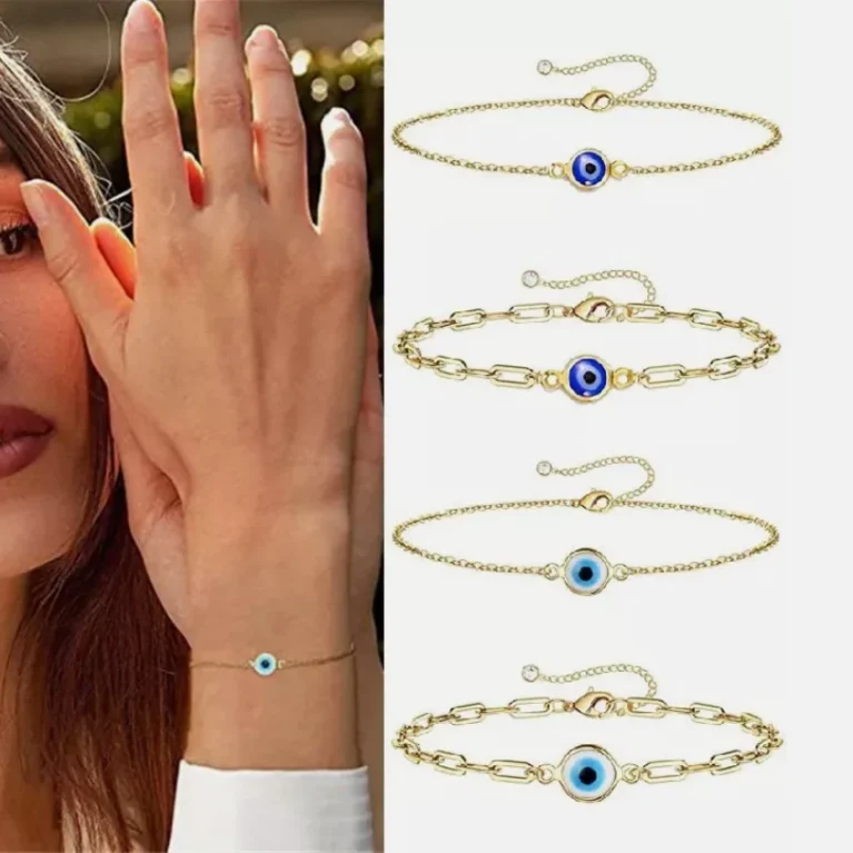 Stainless Steel Fashion Turkish Evil Eye Gold Color Bracelet Chain For Women Men Good Luck Jewelry Party Handmade Gift