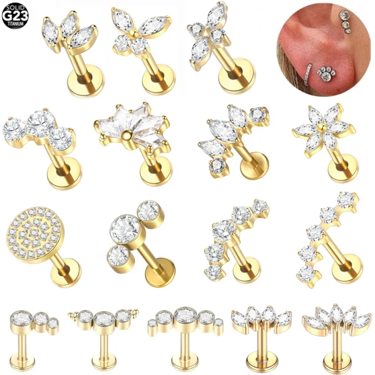 1Pc G23 Titanium Ear Tragus Earring Stud Internally Threaded CZ Crystal Labret Ring Cartilage Helix Piercing Body Jewelry 16G