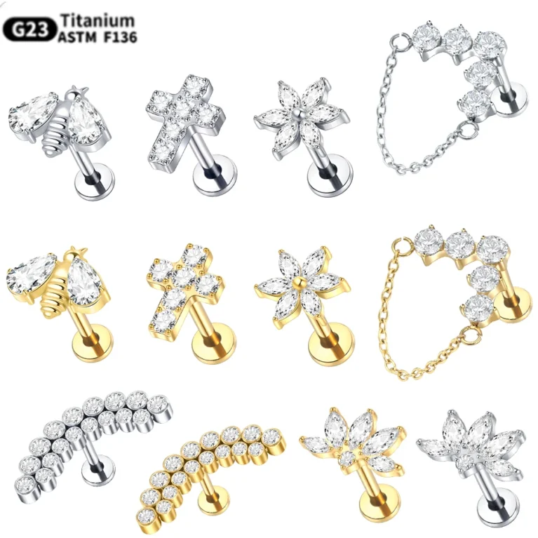 1PC Titanium Ear Piercing Cartilage Earrings Tragus Helix Pirsing Labret Piercing Cross Ear Lobe Lip Rings Daith Jewelry Women