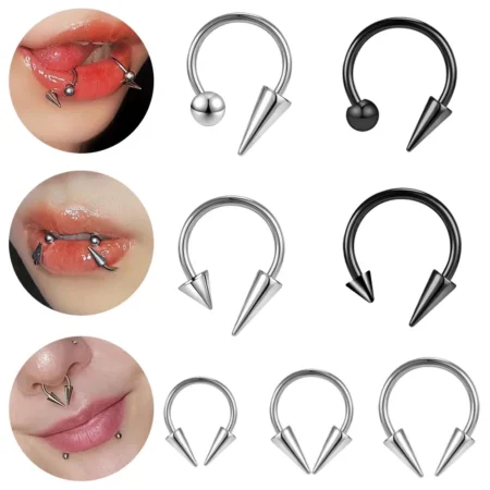 16G Cone Septum Ring Stainless Steel Horseshoe Nose Piercing Spike Lip Rings Black Color Tragus Helix Earring Body Jewelry