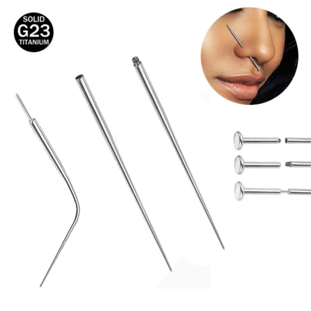 ZS 1PC 14/16/18G G23 Titanium Insertion Pins Curved Taper Push in Body Perforated Stretch for Nose/Ears/Bellybutton/Lips/Eyebrow
