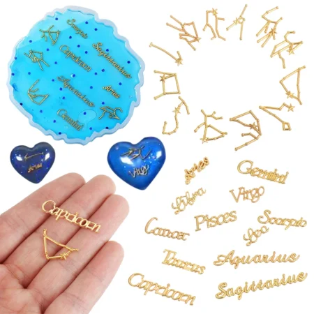 12 Constellation Alloy Charms Bezel Filling Twelve Zodiac Signs Bracelet Necklace Crafting Jewelry Making Material