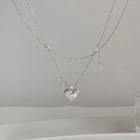 New 925 Sterling Silver Double Layer Love Necklace Simple Charm Geometric Pendant Choker Birthday Gift Women's Fine Jewelry