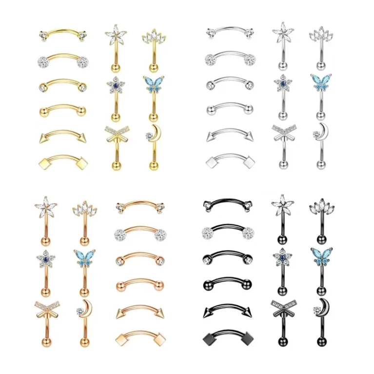 1/11Pcs 16G Eyebrow Rings for Women, Curved Barbell Belly Lip Rings Cartilage Daith Earring Tragus Helix Rook Piercing Jewelry
