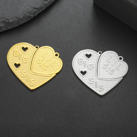 Fashion Big Sister&Little Sister Charms For Jewelry Making Stainless Steel Love Heart Pendant For DIY Necklace Earrings Gift