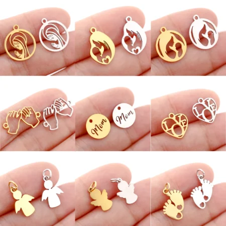 5pcs/Lot Stainless Steel Pendant Cute Baby Foot /Virgin Mary/Maternal Love /Angel Charms for Jewelry Making DIY Jewelry Findings