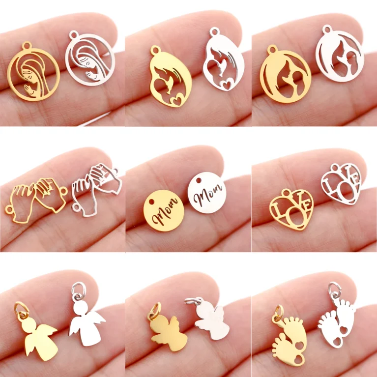 5pcs/Lot Stainless Steel Pendant Cute Baby Foot /Virgin Mary/Maternal Love /Angel Charms for Jewelry Making DIY Jewelry Findings