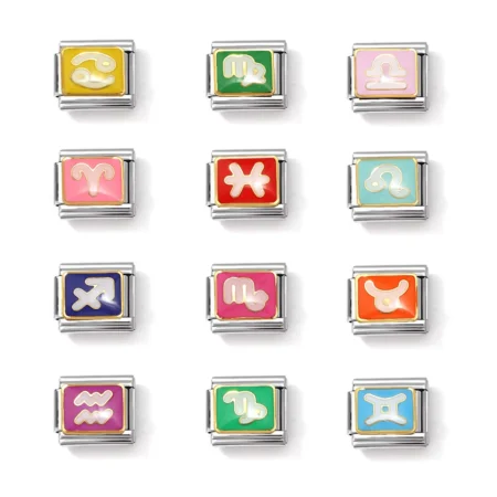 12 Constellation DIY Modular Combo Links Charm Fit 9mm Bracelets Necklace Stainless Steel Italian Accessories DIY Jewelry Making