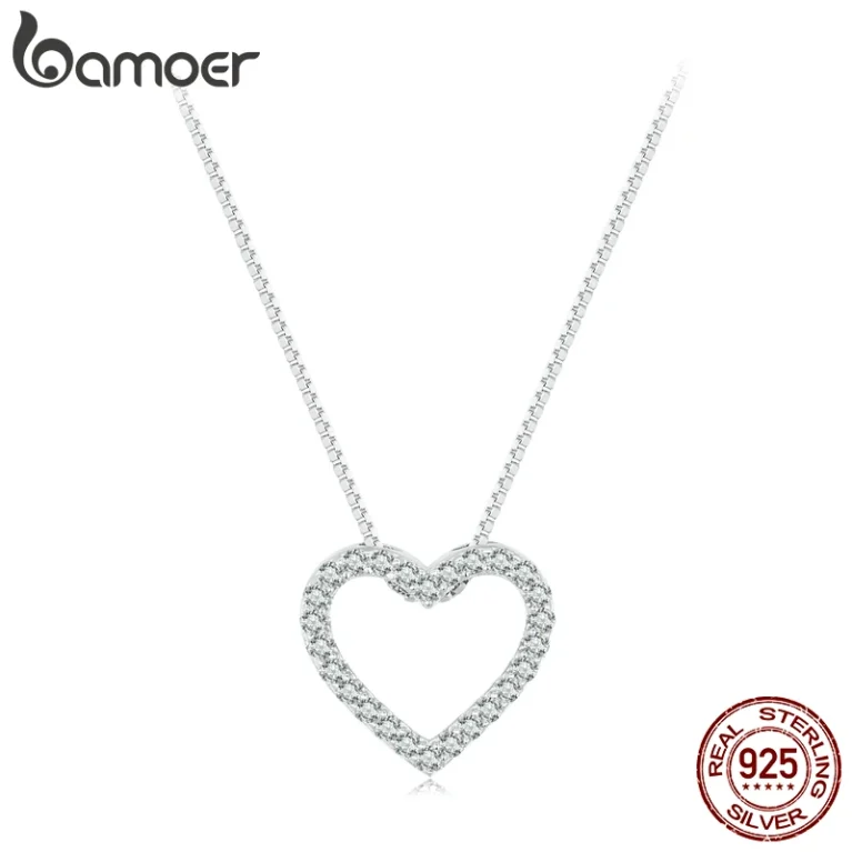BAMOER Heart Necklaces for Women, D Color VVS1 Moissanite 925 Sterling Silver Minimalist Heart Pendant Necklace Engagement Jewel