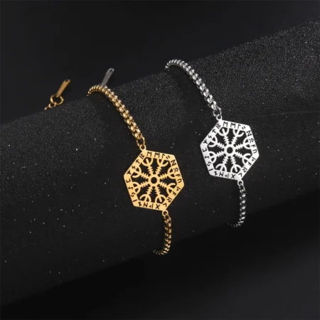 EUEAVAN Stainless Steel Nordic Compass Bracelet Vegvisir Symbol Runic Bangle for Woman Man Norse Odin Amulet Pagan Jewelry Gift