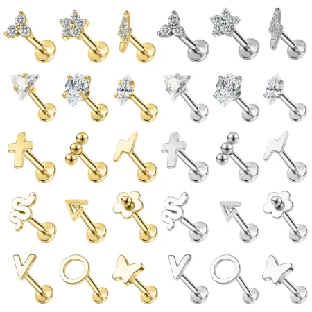 ZS 1 PC CZ Crystal Labret Lip Piercing 16G Stainless Steel Stud Earring 2 Color Ear Cartilage Tragus Helix Piercings Jewelry 8MM