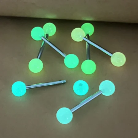 6Pcs Sexy Acrylic Luminous Tongue Piercings Jewelry for Women Men 14G Stainless Steel Bar Glow in Dark Tongue Rings Barbell Stud