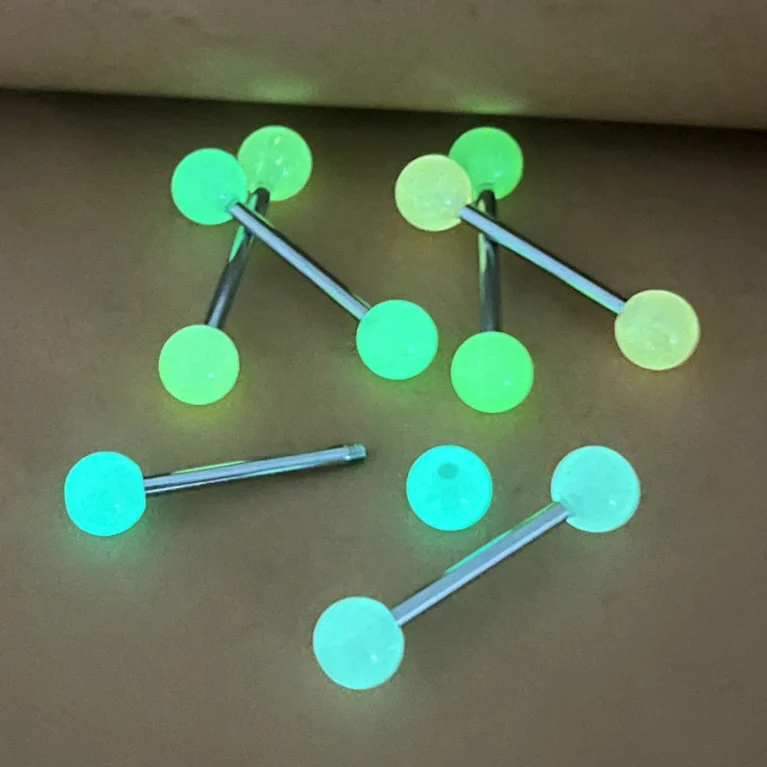 6Pcs Sexy Acrylic Luminous Tongue Piercings Jewelry for Women Men 14G Stainless Steel Bar Glow in Dark Tongue Rings Barbell Stud