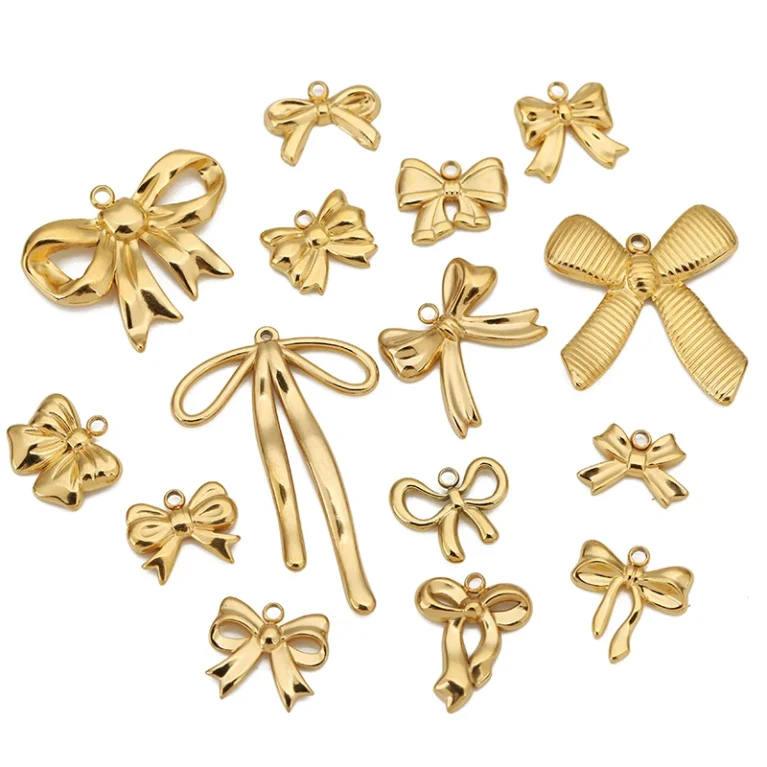 5pcs Stainless Steel Bow Knot Charms Waterproof Pvd Plated Gold Bow Pendants for DIY Earrings Bracelets Necklace Jewelry Making