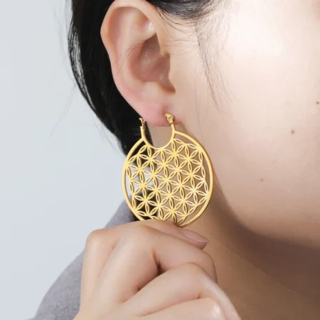 VASSAGO Flower of Life Buddhist Round Earrings Stainless Steel Charm Yoga Hollow Out Pendant Earrings Women's Party Jewelry Gift