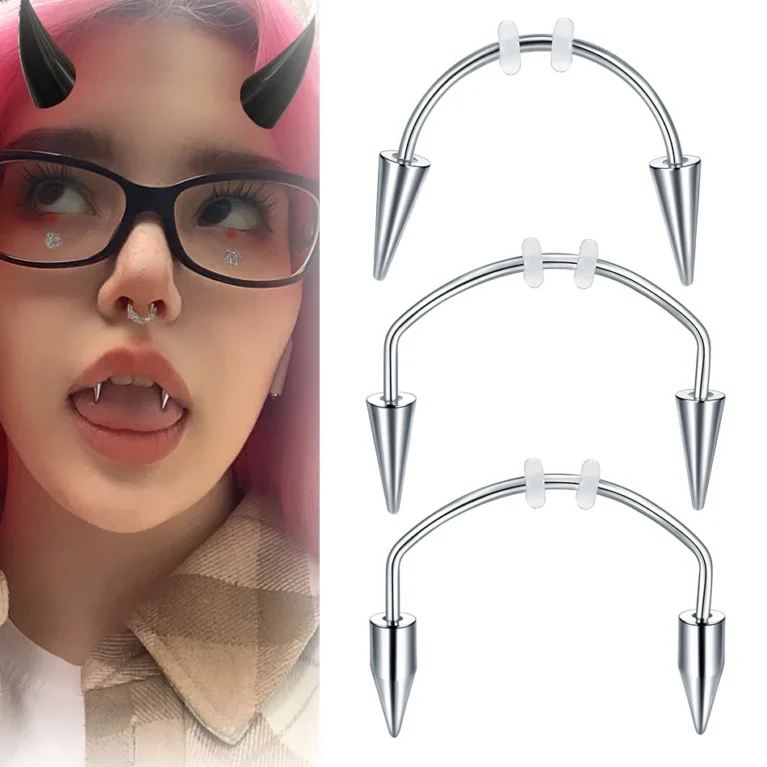 1Pc Stainless Steel C Rod Labret Piercing New Style Trend Fashion Ear Labret Cartilage Piercing Vampire Fangs Tooth Body Jewelry