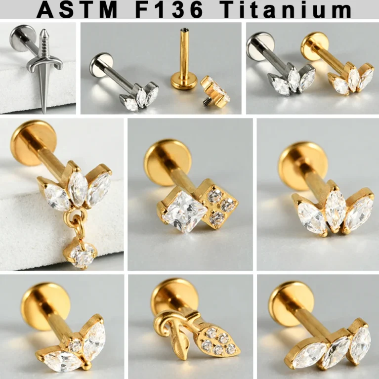 1PC G23 Titanium Solid Cz Leaf Helix Stud Internal Thread Earring Cartilage Tragus Lobe Labret Piercing Lip Jewelry