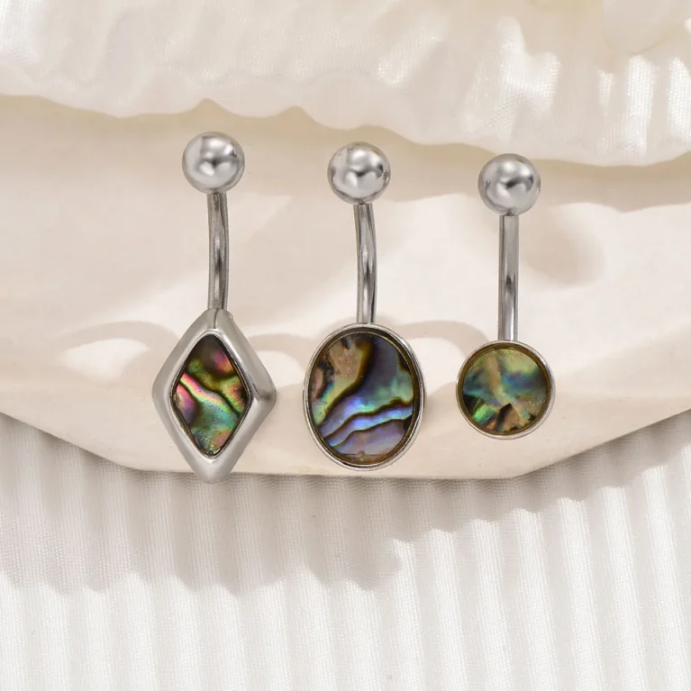 14G Stainless Steel Navel Belly Button Rings Women Fashion Rhomboid Shell Paper Belly Button Ring Body Piercing Jewelry
