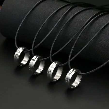 2024 Charm Jewelry Titanium Steel 12 Zodiac Pendant Necklace Vintage Stainless Steel 12 Constellations Leather Necklace Women