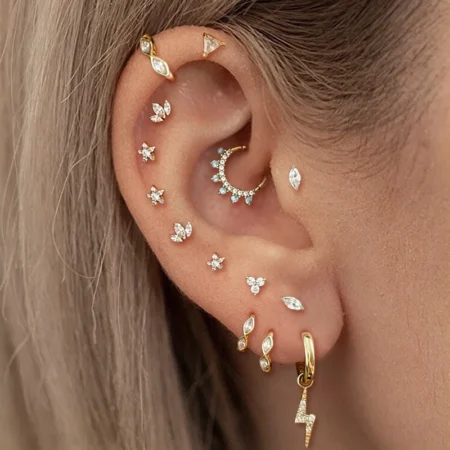 1PC Septum Conch Tragus Piercing Earrings for Women Crown Star Zircon Gold Color Helix Daith Lobe Cartilage Piercing Ear Jewelry