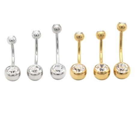 2pcs Surigcial Steel Belly Bar Double Clear Gem 14G 6mm 8mm 10mm 12mm 14mm 16mm Nave Ring Women Jewelry Body Piercing Jewelry