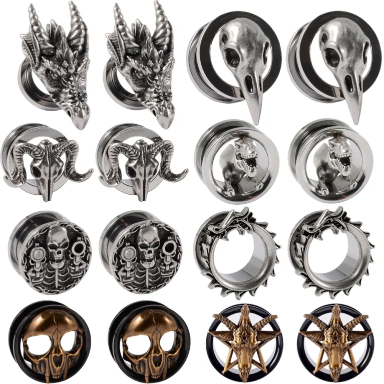 1PC Punk Stainless Steel Skeleton Ear Stretchers Tunnel External Thread Vintage Ear Gauge Plugs Expander Body Piercing Jewelry