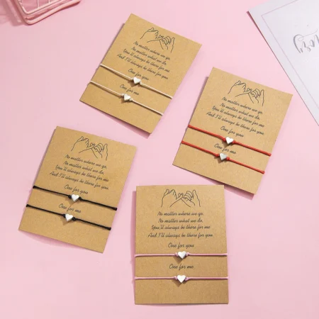 2 PCS Vintage Card Set Simple and Fashionable Popular Copper Love Adjustable Friendship Bracelet Valentine's Day Jewelry