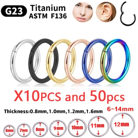 10/50Pcs Wholesale Hoop Earring G23 Titanium Nose Ring For Women Piercing Jewelry Lip Ear Ring Hoop Mixed Color Body Clips Hinge