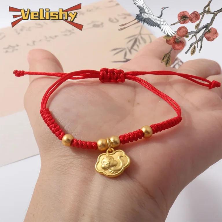 2025 Snake Year Lucky Red Handwoven Rope Bracelet Chinese Style Zodiac Snake Adjustable Braided Chain Women Xmas New Year Gift