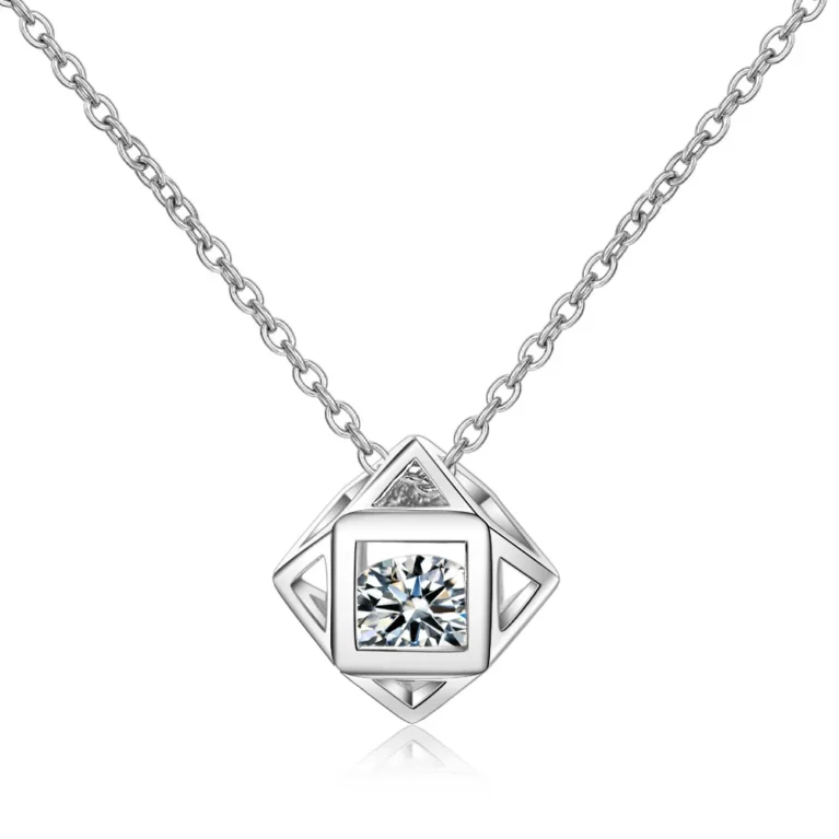S925 Sterling Silver Women's Collarbone Chain Rubik's Cube Zircon Pendant Necklace (40cm + 3.5cm) Luxury Jewelry