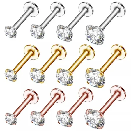 1pc Stainless Steel Earrings Zircon Ear Cartilage Tragus Piercing Helix Piercing Labret Lip Studs Ring Earring Women's Jewelry
